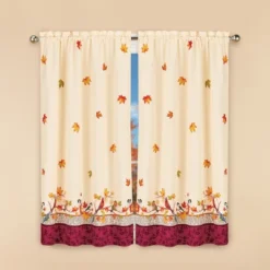 Collections Etc Fall Leaves Bird Curtains