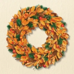 Collections Etc Orange Autumn Wooden Door Wreath 14" X 3" X 14"