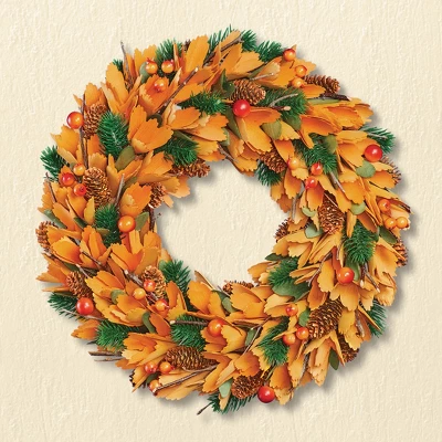 Collections Etc Orange Autumn Wooden Door Wreath 14" X 3" X 14" 3 Collections Etc Orange Autumn Wooden Door Wreath 14" X 3" X 14"