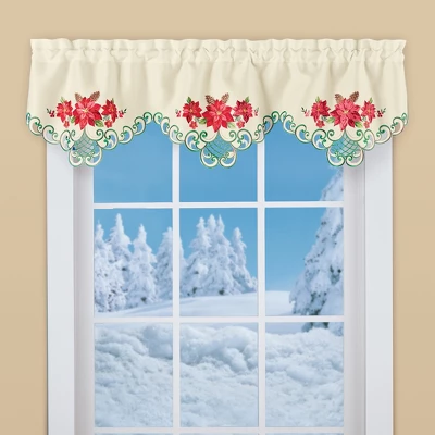 Collections Etc Red Poinsettia Cluster Embroidered Curtain Valance 3 Collections Etc Red Poinsettia Cluster Embroidered Curtain Valance