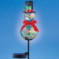 Collections Etc Solar Powered Fireworks-Effect Glass Snowman Yard Stake