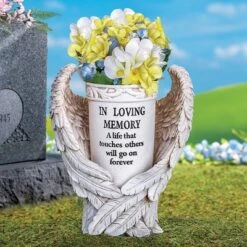 Collections Etc Angel Wings Memorial Vase Garden Stake 7.75 X 4 X 16.25 Off-White