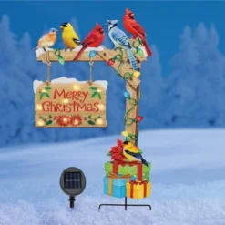 Collections Etc Solar Powered Merry Christmas Birds Garden Stake