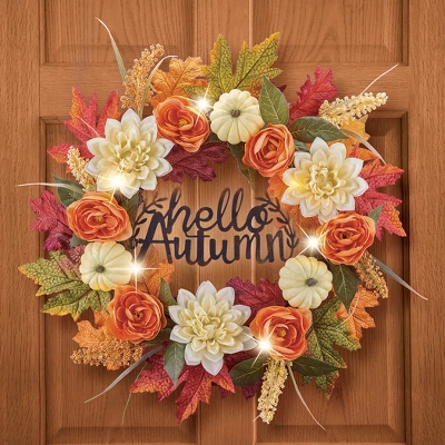 Collections Etc Metal Hello Autumn Sign LED Lighted Fall Wreath 19" X 4.5" X 19" 3 Collections Etc Metal Hello Autumn Sign LED Lighted Fall Wreath 19" X 4.5" X 19"
