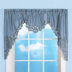 Collections Etc Elegant Scalloped Design Cut-Out And Embroidered Scroll Window Valance With Rod Pocket Top For Easy Hanging