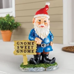 Collections Etc Hand-Painted Seasonal Gnome Sweet Gnome Garden Statue 7.5 X 5.25 X 9 Blue -Home Decoration Onsale GUEST ea851057 9039 4b93 a893 48c33d1fc644