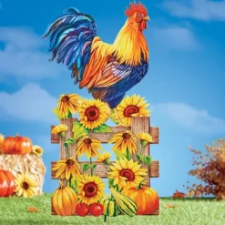 Collections Etc Autumn Sunflower And Rooster Garden Stake