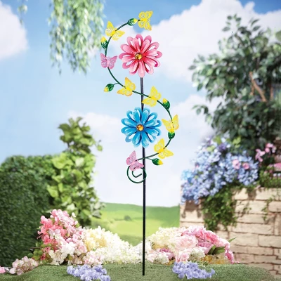 Collections Etc Floral Double Spinner Stakes 3 Collections Etc Floral Double Spinner Stakes - Image 2