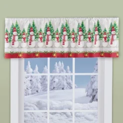 Collections Etc Snowman Family Valance With Red Check Border