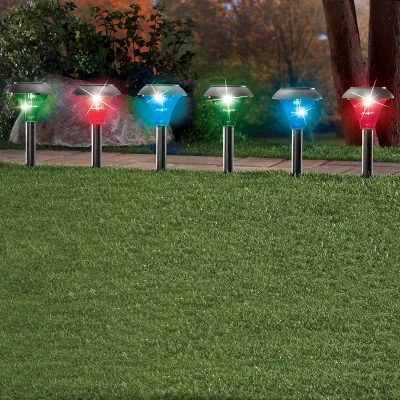 Collections Etc Color Changing Solar Pathway Stakes - Set Of 6 3 Collections Etc Color Changing Solar Pathway Stakes - Set Of 6