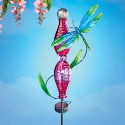 Collections Etc Solar Powered Glass Dragonfly Outdoor Garden Stake